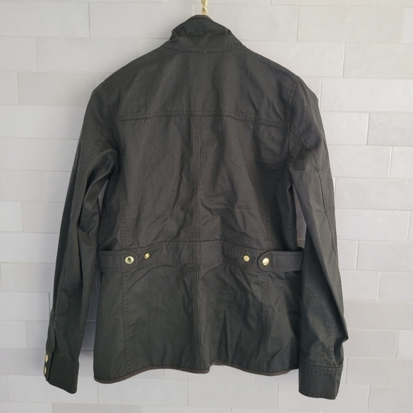J Crew Downtown Field Jacket Resin Coated Twill Olive Green Zip-Up Coat Size XS - Picture 8 of 8